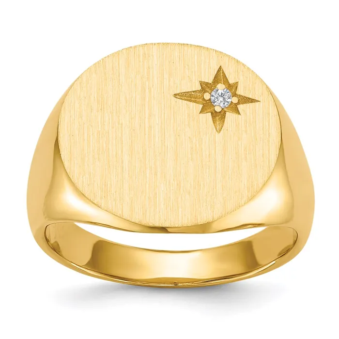 14K Yellow Gold 165x180mm Closed Back Mens AA Real Diamond Signet Ring Goldiacom Rings