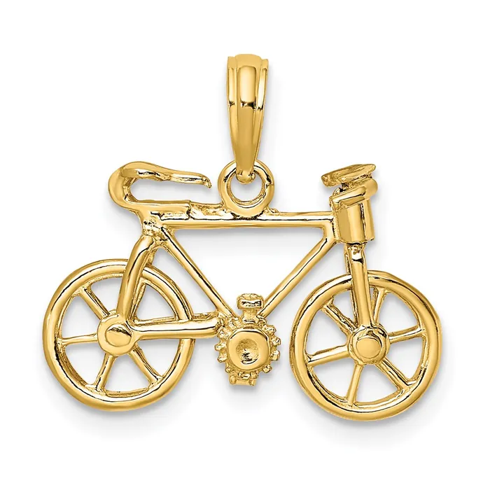 14k Yellow Gold 3D Moveable Bicycle Charm Goldia Charm Necklaces