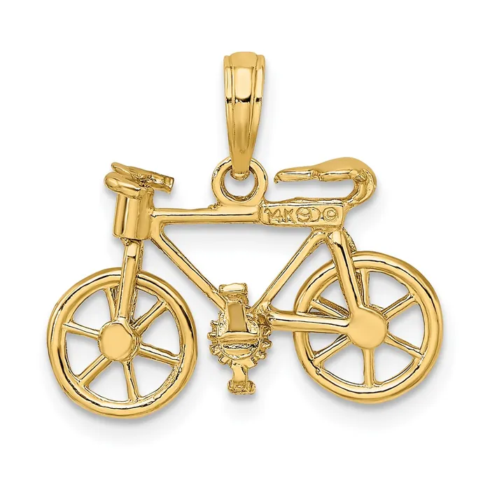 14k Yellow Gold 3D Moveable Bicycle Charm Goldia Charm Necklaces