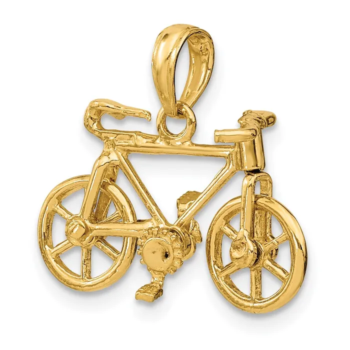 14k Yellow Gold 3D Moveable Bicycle Charm Goldia Charm Necklaces