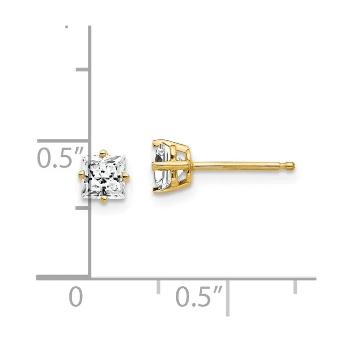 14k Yellow Gold 4mm Princess Cut Cubic Zirconia Earrings Goldia Earrings