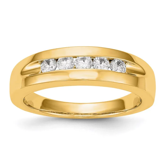 14K Yellow Gold 5Stone Real Diamond Mens Channel Band Goldia Rings