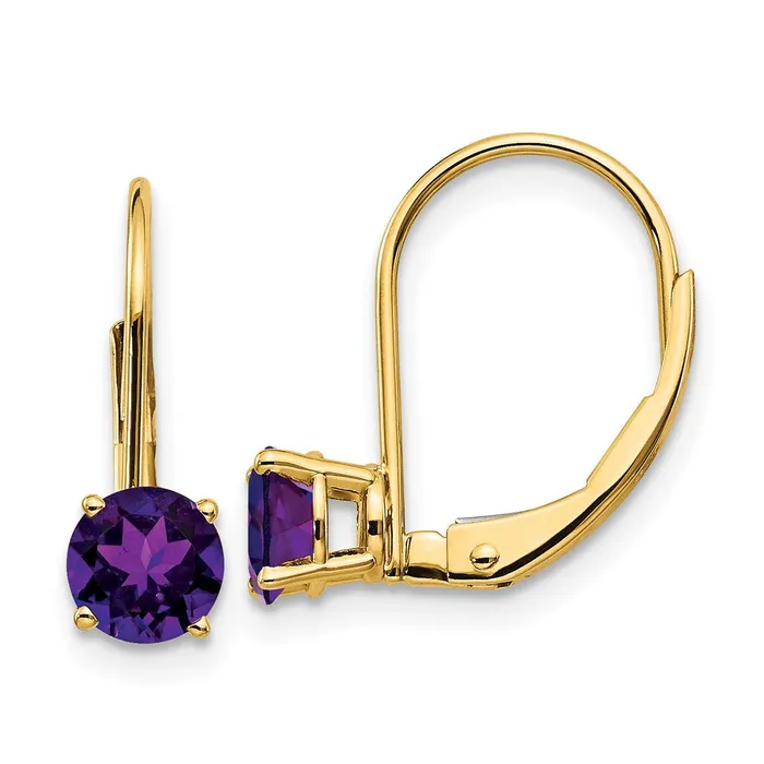 14k Yellow Gold 5mm Amethyst Leverback Earrings Goldia Earrings