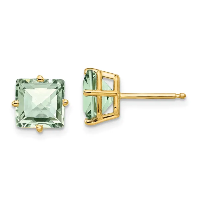 14k Yellow Gold 7mm Square CheckerCut Green Quartz Earrings Goldia Earrings 14k Yellow Gold 7mm Square CheckerCut Green Quartz Earrings Goldia Earrings