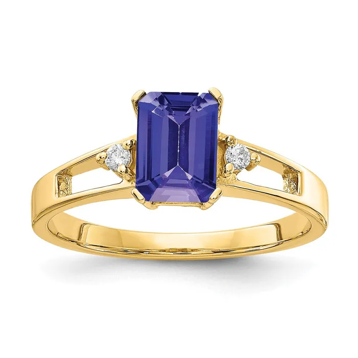 14k Yellow Gold 7x5mm Emerald Cut Tanzanite VS Diamond ring Goldia Rings