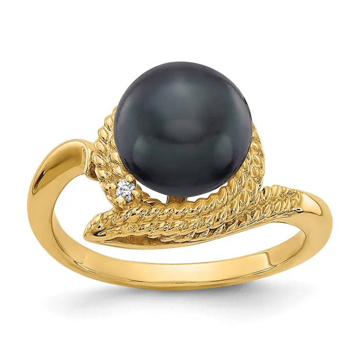 14K Yellow Gold 85mm Black FW Cultured Pearl A Real Diamond ring Goldiacom Rings 14K Yellow Gold 85mm Black FW Cultured Pearl A Real Diamond ring Goldiacom Rings