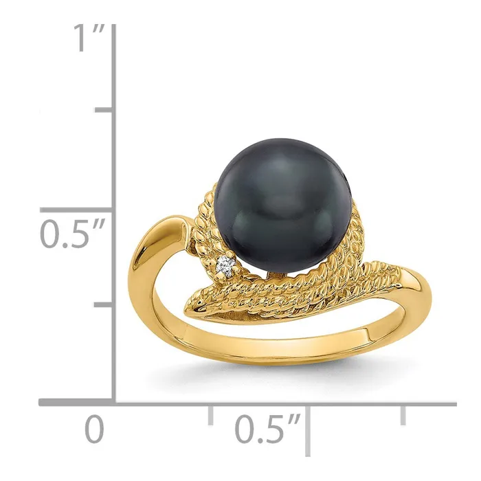 14K Yellow Gold 85mm Black FW Cultured Pearl A Real Diamond ring Goldiacom Rings