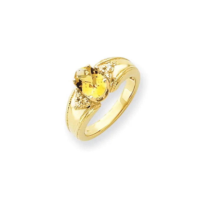 14k Yellow Gold 8x6mm Oval Citrine Checker A Diamond ring Goldia Rings