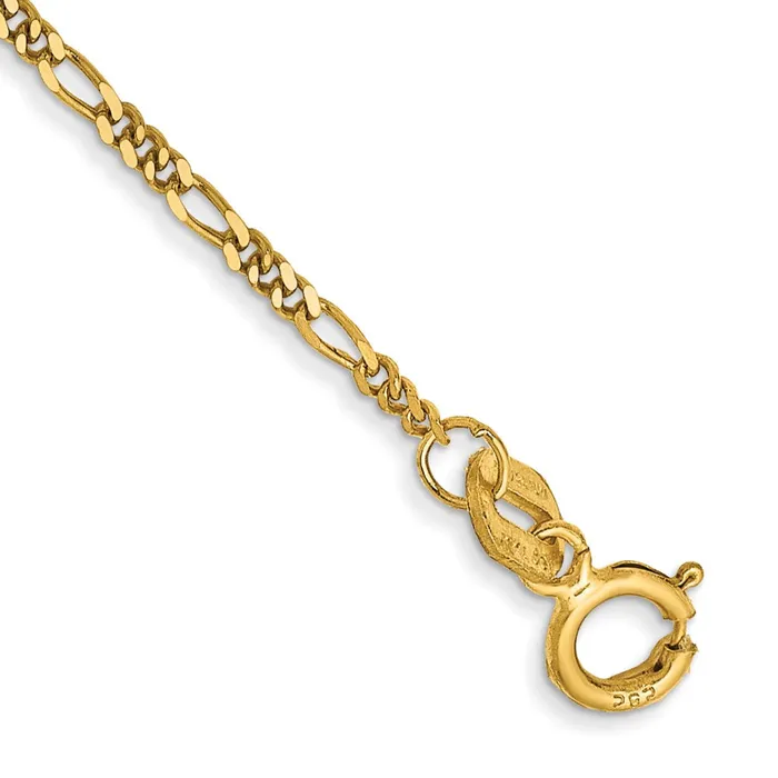 14K Yellow Gold 9 inch 125mm Flat Figaro with Spring Ring Clasp Anklet MDS Rings 14K Yellow Gold 9 inch 125mm Flat Figaro with Spring Ring Clasp Anklet MDS Rings