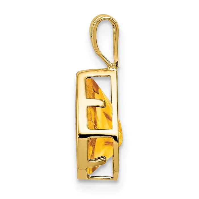 14K Yellow Gold 9x6mm Pear Citrine Checker bezel pendant Goldia Necklaces