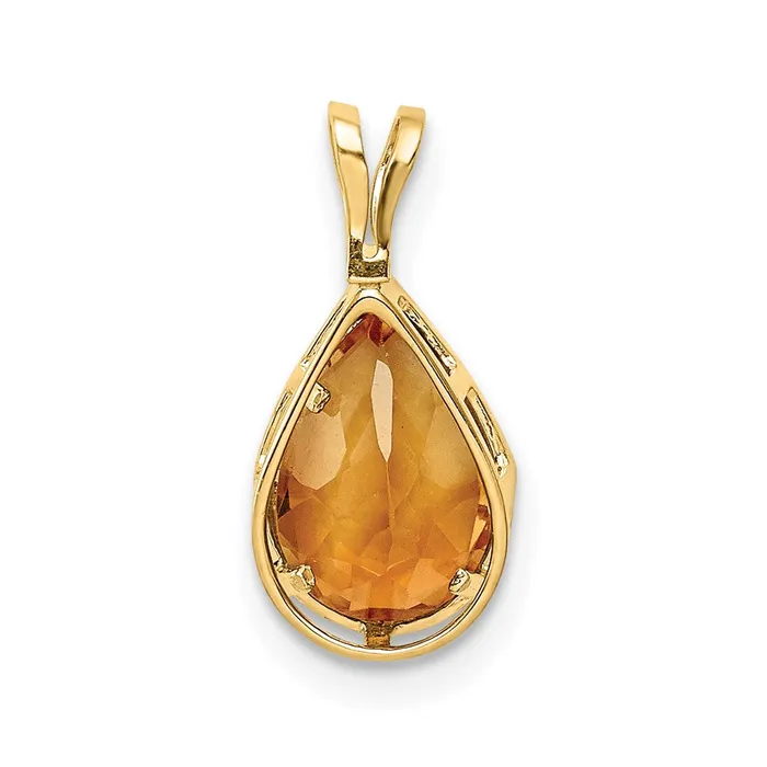 14K Yellow Gold 9x6mm Pear Citrine Checker bezel pendant Goldia Necklaces