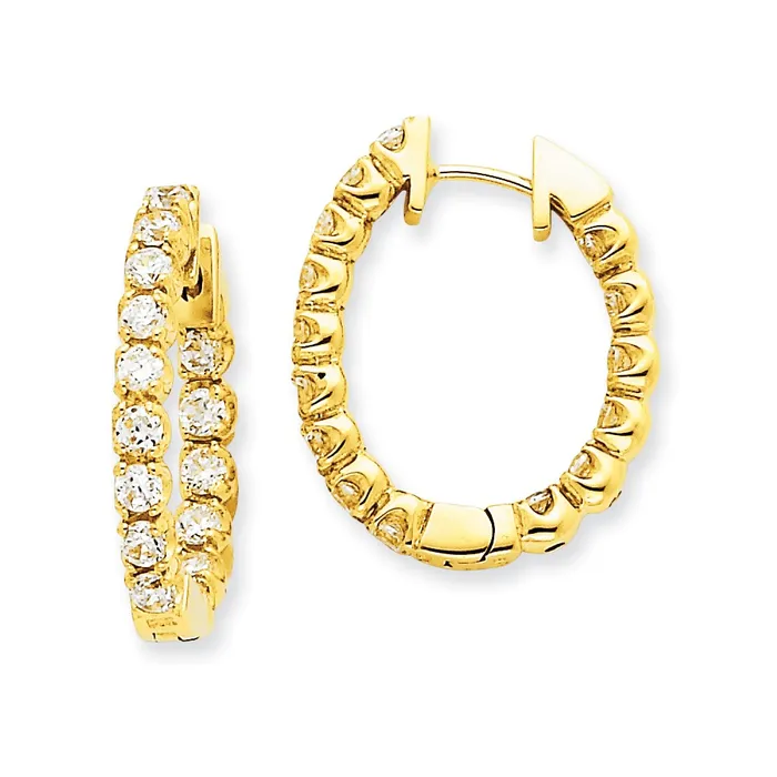 14k Yellow Gold AAA Real Diamond Hinged Hoop Earrings Goldia Earrings