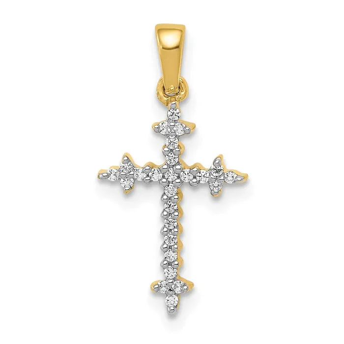 14k Yellow Gold and Rhodium 110ct Real Diamond Fleur de Lis Cross Pendant Goldia Necklaces 14k Yellow Gold and Rhodium 110ct Real Diamond Fleur de Lis Cross Pendant Goldia Necklaces