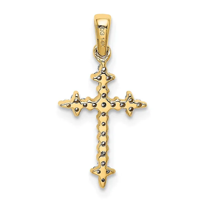 14k Yellow Gold and Rhodium 110ct Real Diamond Fleur de Lis Cross Pendant Goldia Necklaces