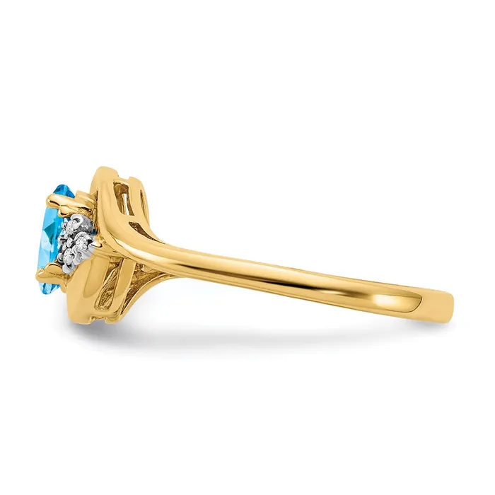 14K Yellow Gold Blue Topaz and Real Diamond Ring Goldia Rings