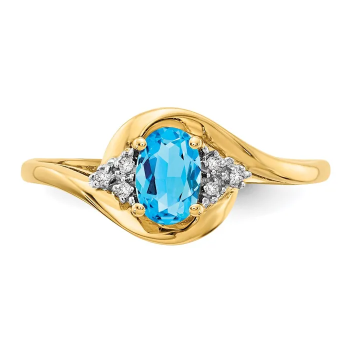 14K Yellow Gold Blue Topaz and Real Diamond Ring Goldia Rings