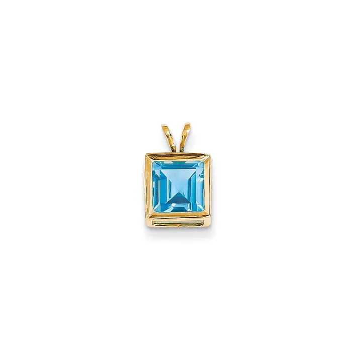 14K Yellow Gold Blue Topaz bezel pendant Goldia Necklaces