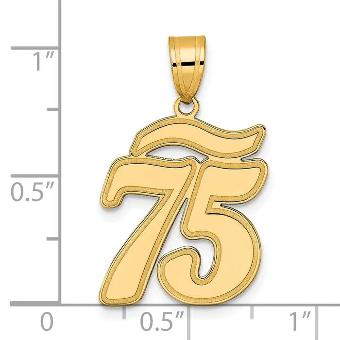 14k Yellow Gold Brushed Border Script Number 75 Pendant Goldia PreStyled Sets