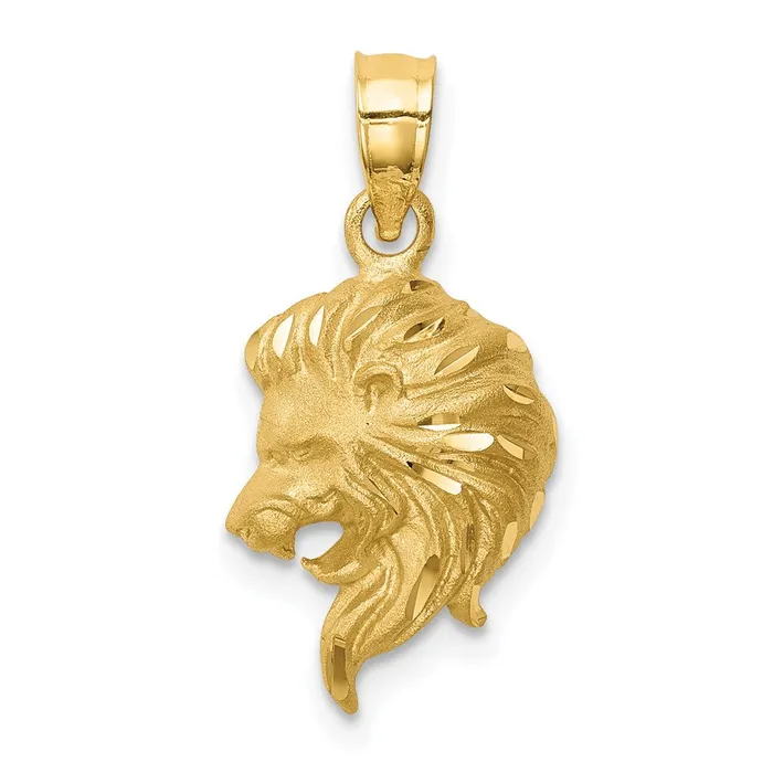 14k Yellow Gold Brushed Diamondcut Lion Head Pendant Goldia Necklaces
