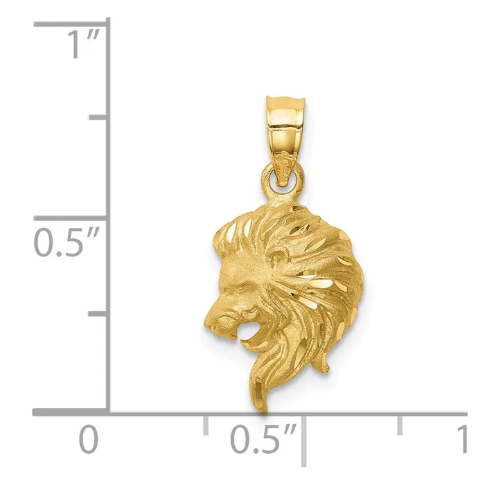 14k Yellow Gold Brushed Diamondcut Lion Head Pendant Goldia Necklaces