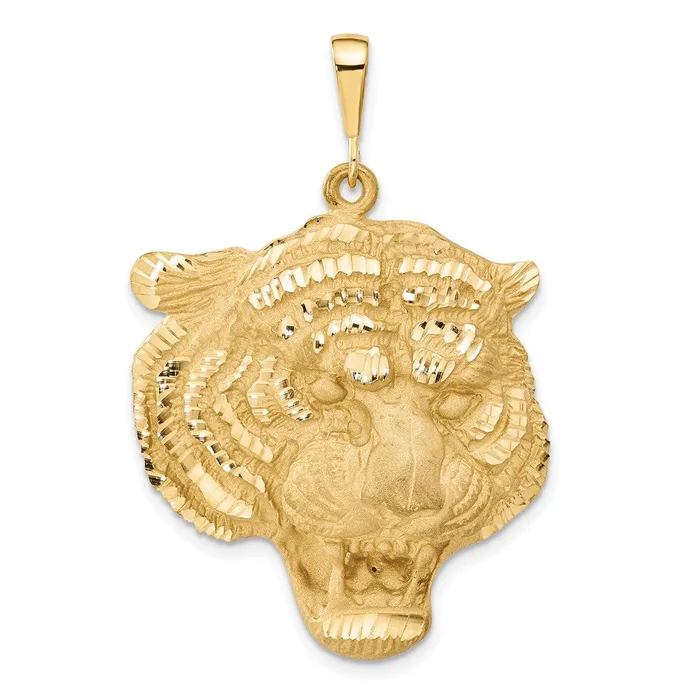 14k Yellow Gold Diamondcut Tigers Head Pendant Goldia Necklaces