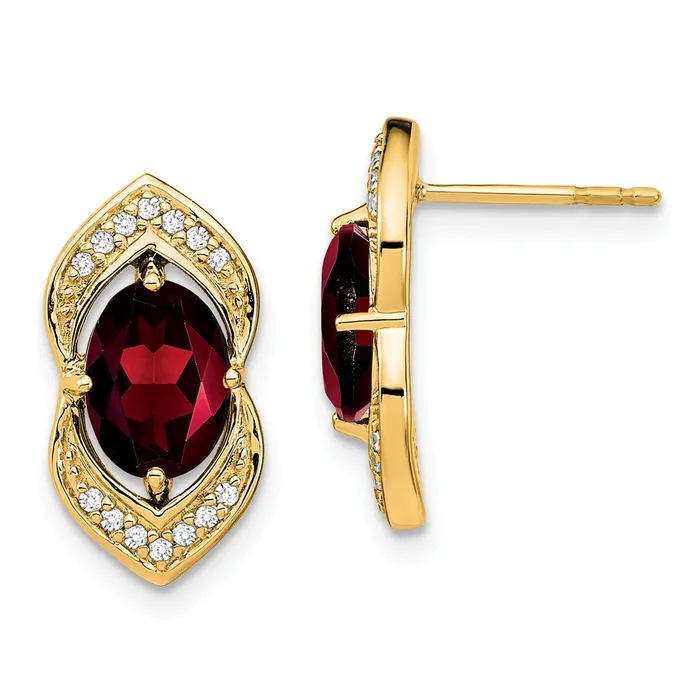 14k Yellow Gold Garnet and Real Diamond Post Earrings Goldia Earrings