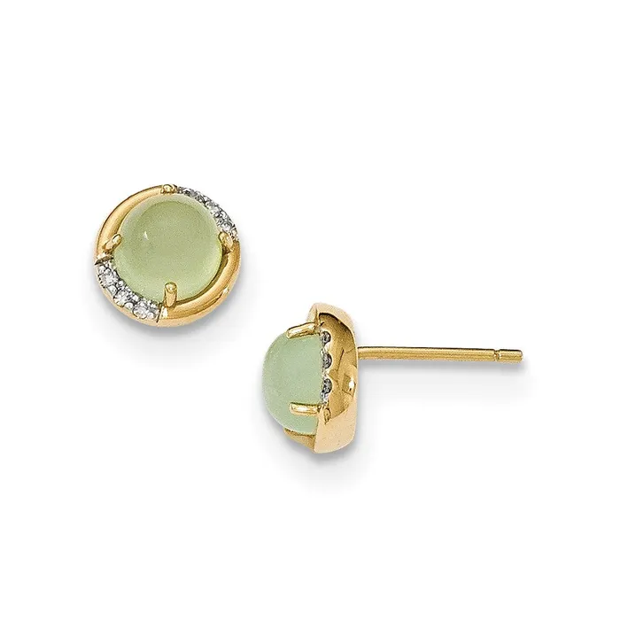 14k Yellow Gold Green Chalcedony and Real Diamond Post Earrings Goldia Earrings