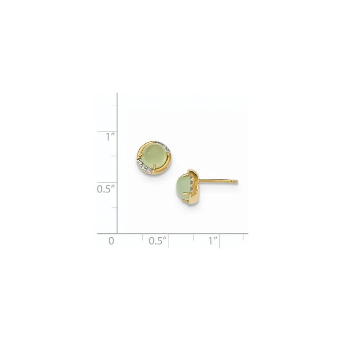 14k Yellow Gold Green Chalcedony and Real Diamond Post Earrings Goldia Earrings