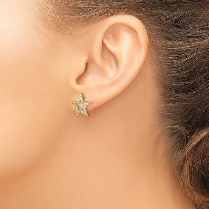 14k Yellow Gold Lab Grown Diamond VSSI G Star Post Earrings Goldia Earrings