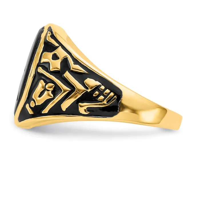 14k Yellow Gold Mens Polished and Textured with Black Enamel and Oval Onyx Masonic Ring Goldia Rings