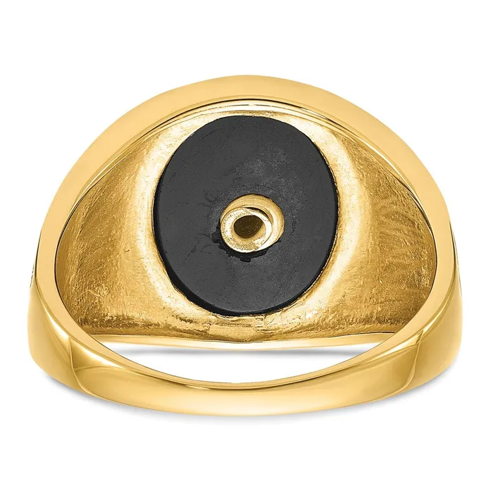 14k Yellow Gold Mens Polished and Textured with Black Enamel and Oval Onyx Masonic Ring Goldia Rings