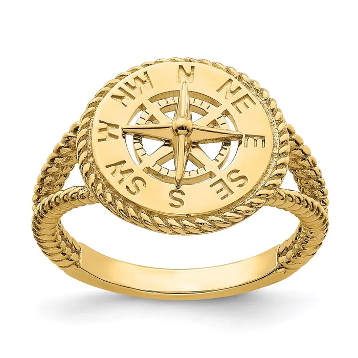 14K Yellow Gold Nautical Compass Rope Ring Goldia Rings