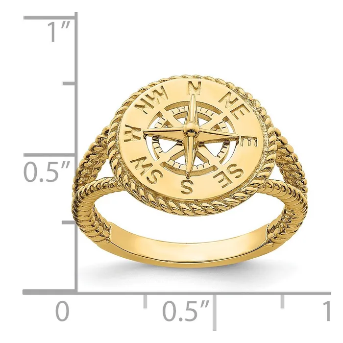 14K Yellow Gold Nautical Compass Rope Ring Goldia Rings