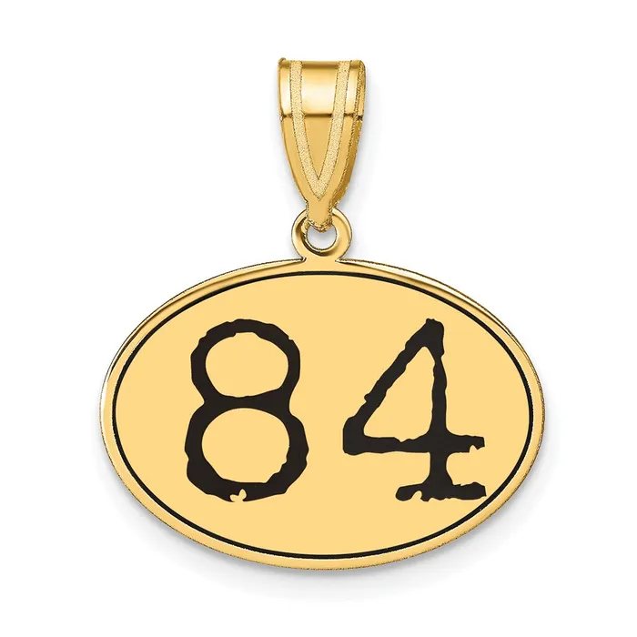 14k Yellow Gold Polished Number 84 Black Enamel Oval Pendant Goldia Necklaces