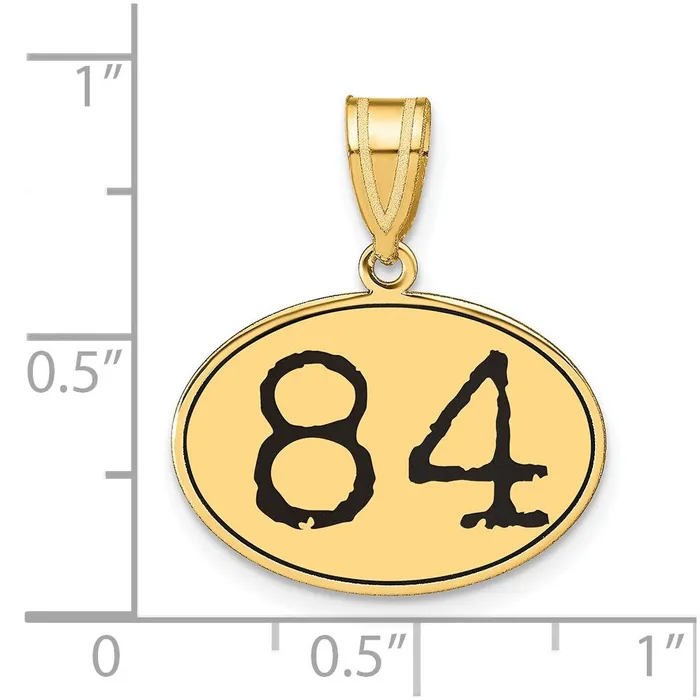 14k Yellow Gold Polished Number 84 Black Enamel Oval Pendant Goldia Necklaces
