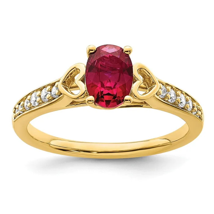14K Yellow Gold Polished Side Hearts Ruby and Real Diamond Ring Goldia Rings 14K Yellow Gold Polished Side Hearts Ruby and Real Diamond Ring Goldia Rings