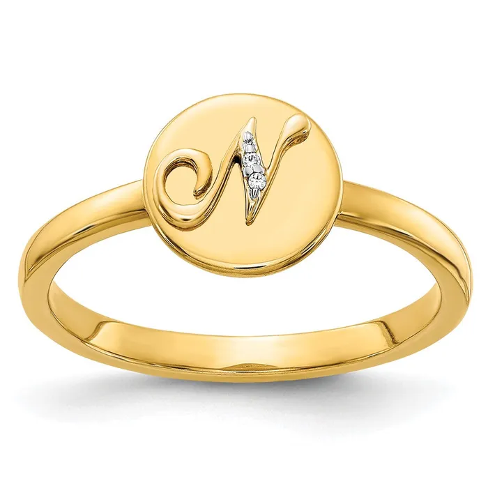 14k Yellow Gold Real Diamond Initial N Ring Goldiacom Rings
