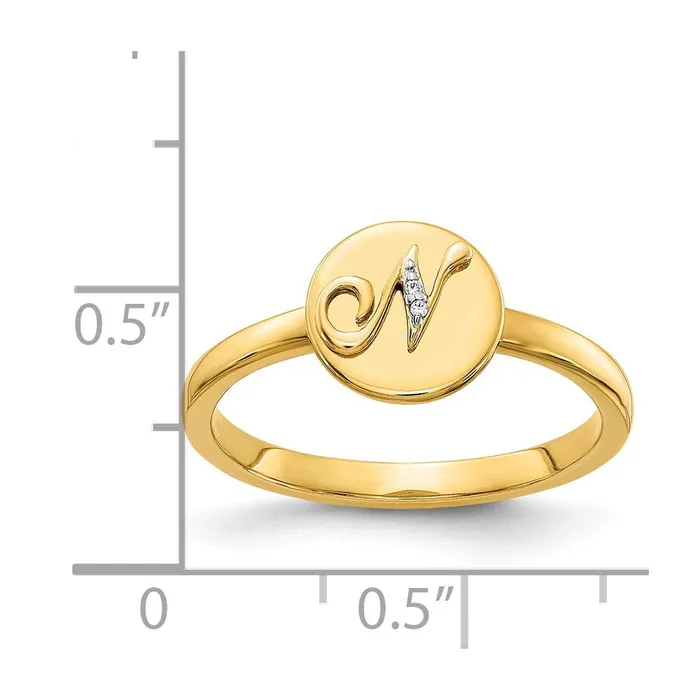 14k Yellow Gold Real Diamond Initial N Ring Goldiacom Rings