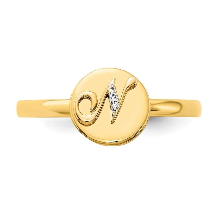 14k Yellow Gold Real Diamond Initial N Ring Goldiacom Rings