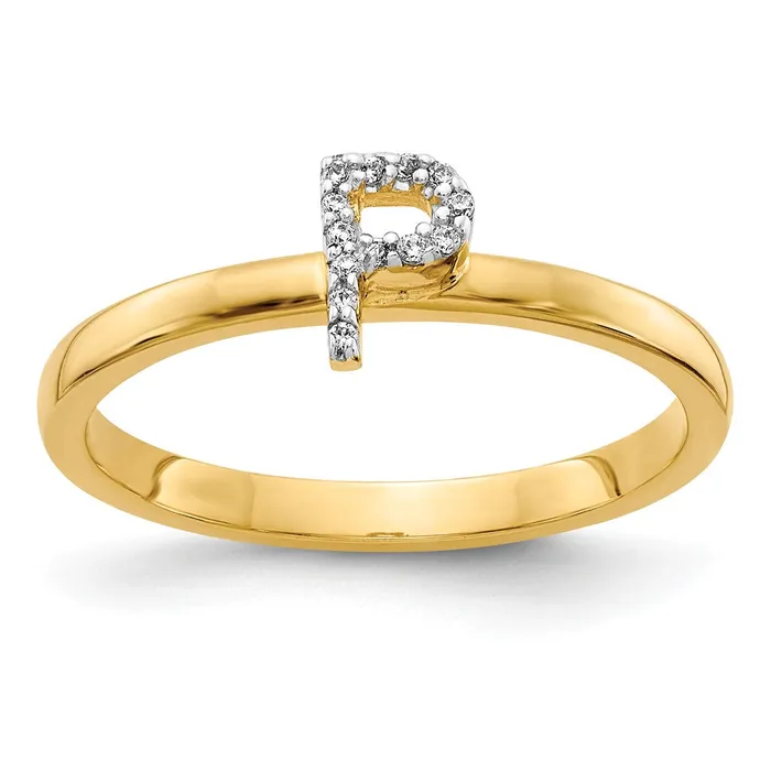 14k Yellow Gold Real Diamond Initial P Ring Goldiacom Rings