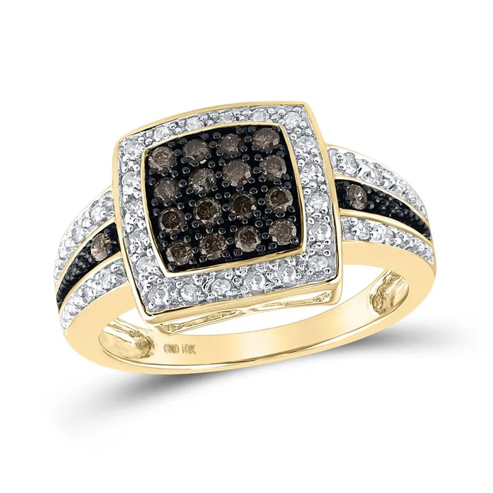14k Yellow Gold Round Brown Diamond Cluster Ring 12 Cttw gndatlanta Rings 14k Yellow Gold Round Brown Diamond Cluster Ring 12 Cttw gndatlanta Rings