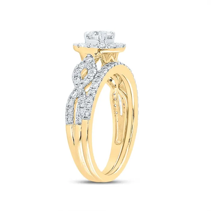 14k Yellow Gold Round Diamond Twist Bridal Wedding Ring Set 1 Cttw Certified gndatlanta Rings
