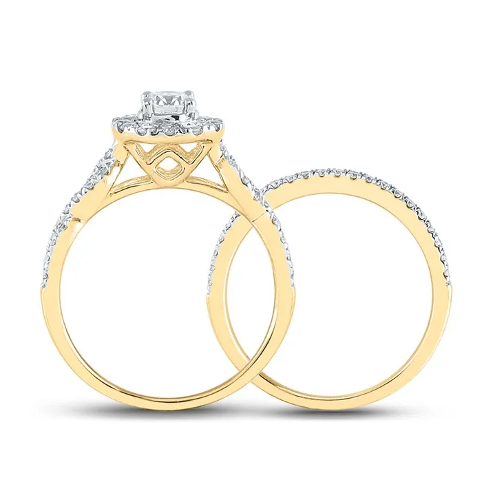 14k Yellow Gold Round Diamond Twist Bridal Wedding Ring Set 1 Cttw Certified gndatlanta Rings