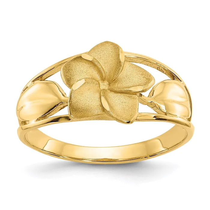 14K Yellow Gold Satin u0026 DiamondCut Plumeria Ring Goldia Rings