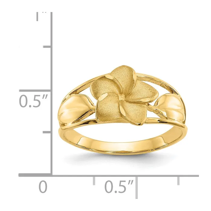 14K Yellow Gold Satin u0026 DiamondCut Plumeria Ring Goldia Rings