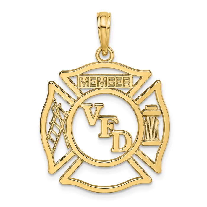14k Yellow Gold VFD Member Shield Charm Goldia Charm Necklaces