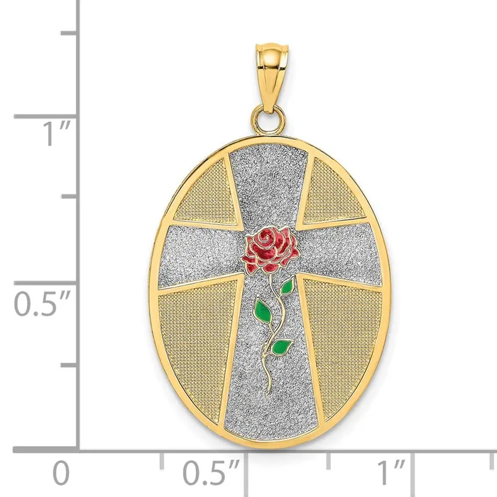 14k Yellow Rhodium Gold w Rhodium Enamel Rose Serenity Prayer Oval Disc Charm Goldia Charm Necklaces