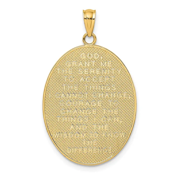 14k Yellow Rhodium Gold w Rhodium Enamel Rose Serenity Prayer Oval Disc Charm Goldia Charm Necklaces