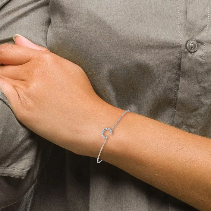 14KW Natural Diamond Sideways Letter C w 1in ext Bracelet goldiaca Bracelets