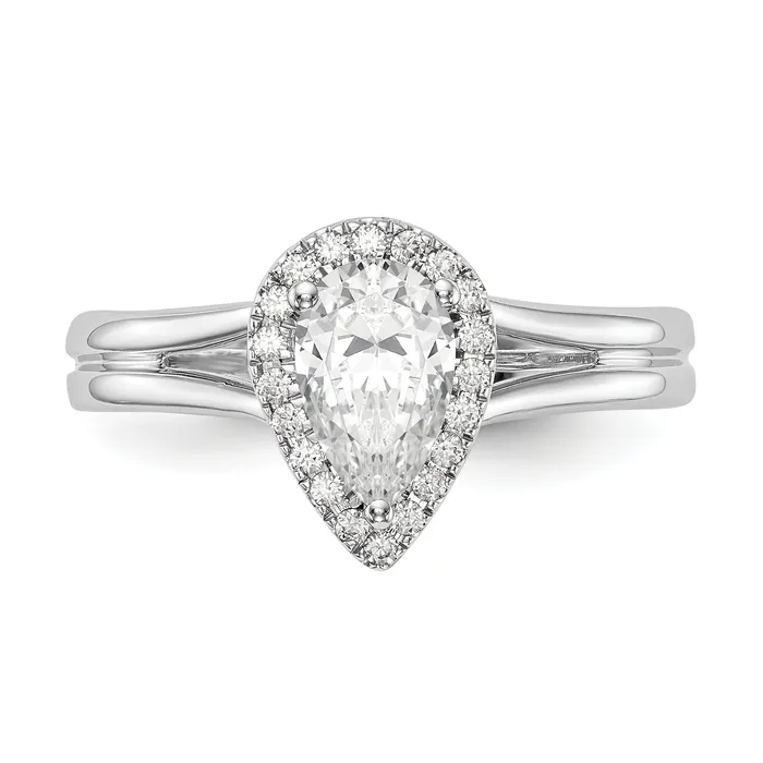 14kw Pear Halo Simulated Diamond Split Shank Engagement Ring Goldiacom Rings